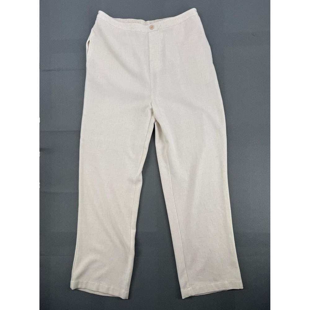 Vintage Linen Blend Pants Womens M Ivory High Rise Elastic Waist Coastal Minimal